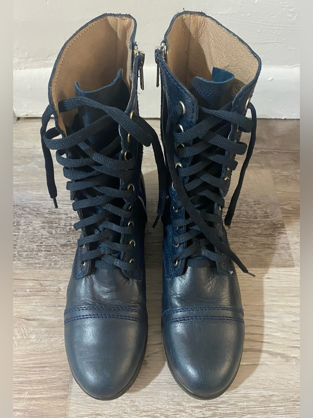 Steve Madden Troopa Leather Combat Zippered Boots Size 8M Dark Blue
